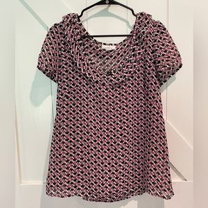 Loft sheer blouse with black & pink pattern, L.
